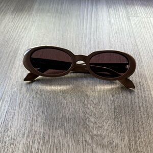 quay australia felt cute brown retro oval round narrow y2k modern sunglasses NEW